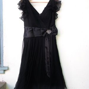 Black Formal Dress with Rhinestone Brooch